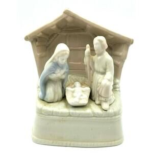 Vintage Ceramic Holy Family Musical Nativity On/Off Switch 5x6x3.5" Works!